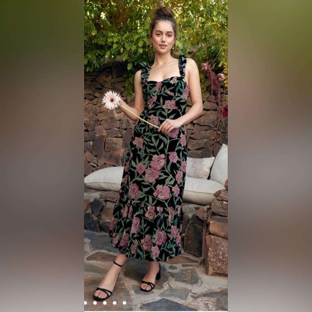 NWT Lulus Glorious Garden Black Floral Print Burnout Velvet Maxi Dress sz XS - Picture 2 of 9